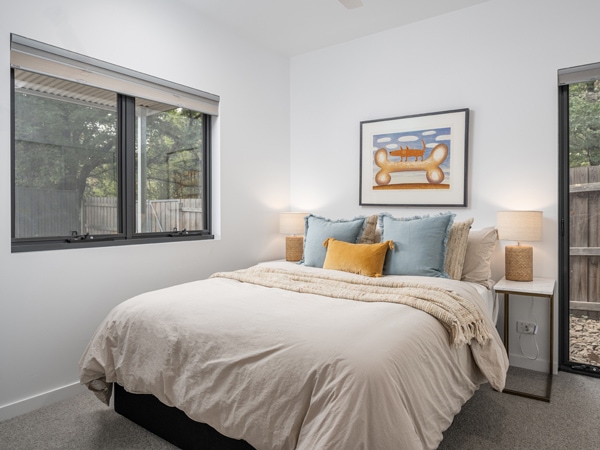 the bedroom interior at Art House Townhouses