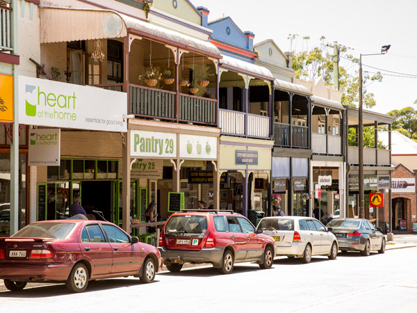 the main street of Bangalow lined with retail stores