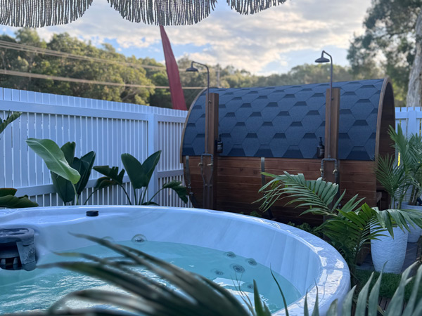an outdoor spa bath at Exhale Yamba