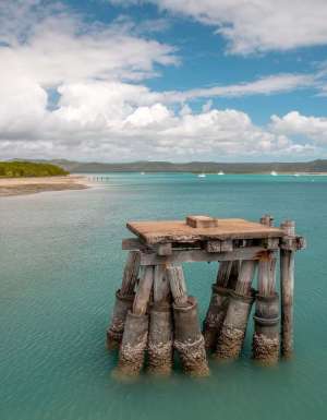 a ruined jetty stand in the middle of the sea off Ngurupai (Horn Island)