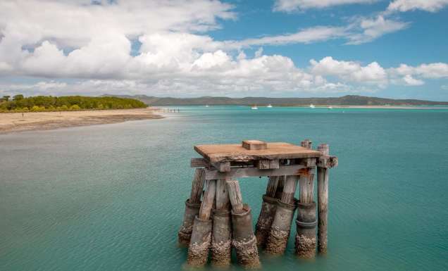 a ruined jetty stand in the middle of the sea off Ngurupai (Horn Island)