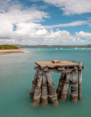 a ruined jetty stand in the middle of the sea off Ngurupai (Horn Island)