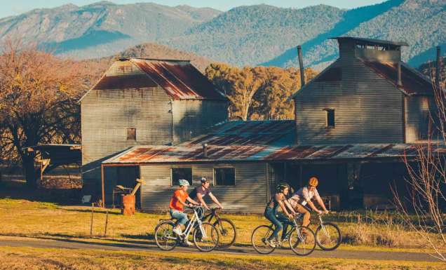 a group of bikers traversing the Murray rail trail