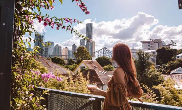 Woman drinking cocktail in Spicers Balfour Hotel in Brisbane