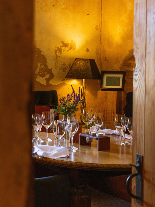 empty wine glasses on the table at the cellar door of Hentley Farm Wines, Barossa Valley