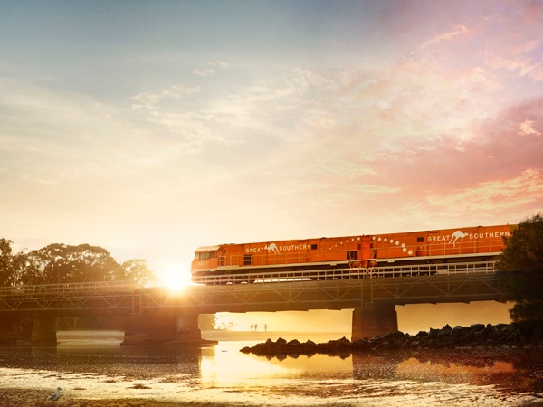 The Great Southern train crossing over the Boambee Creek Bridge, NSW