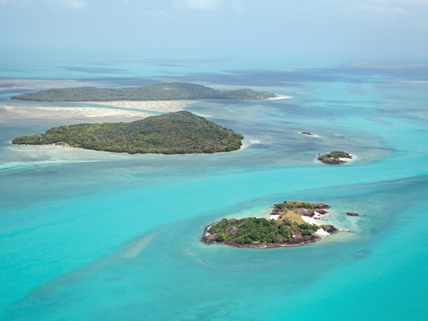 an aerial view of the white-sand islands in the the Torres Strait.