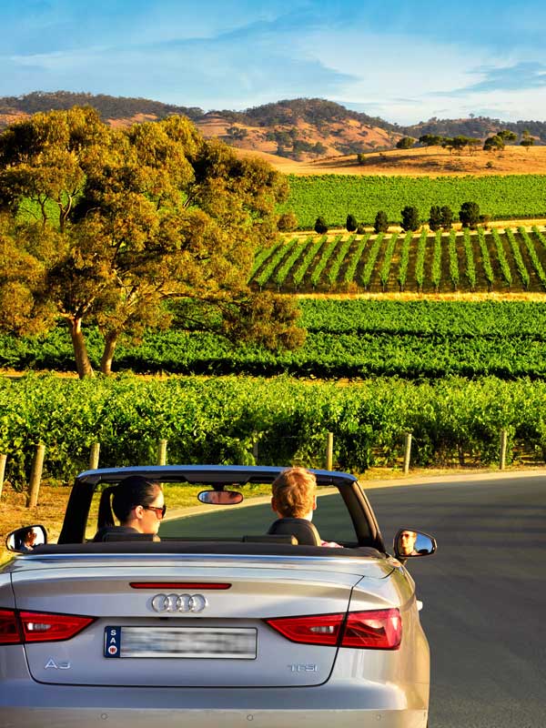 Convertible driving past Kellermeister Wines in the Barossa