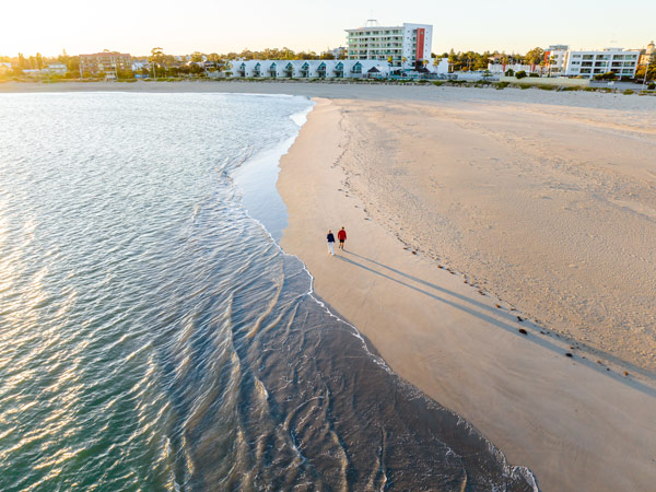 Aerial view of couple walking on Town Beach Mandurah