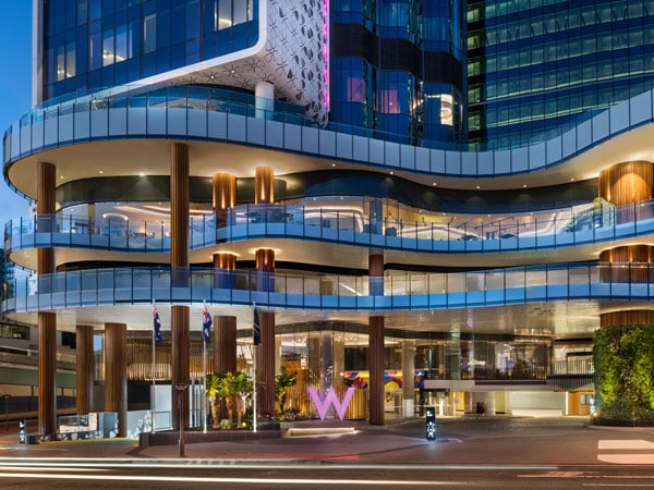 W Hotel in Brisbane exterior with 'W' sign