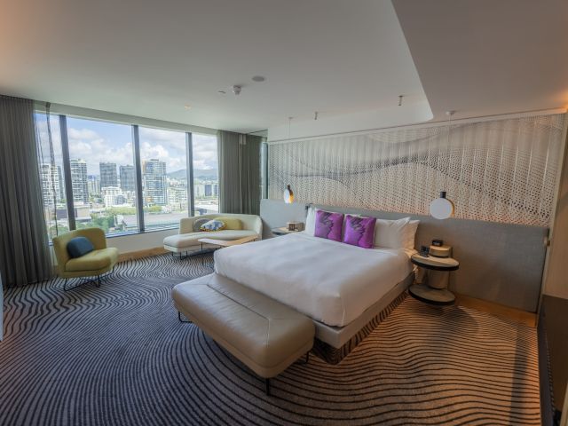 a suite with city views at W Brisbane