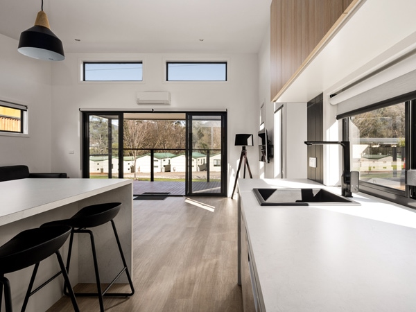 a minimalist interior inside a modern villa at Bright Riverside Holiday Park