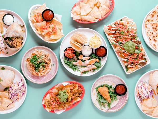 a table top view of an array of meals at Hail Mary