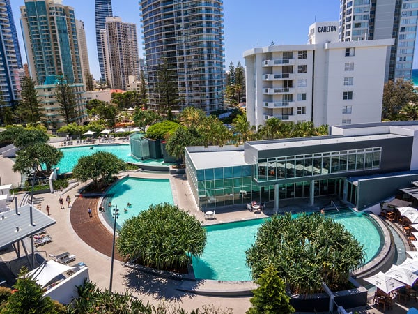overhead shot of the pool at Q1 Resort & Spa