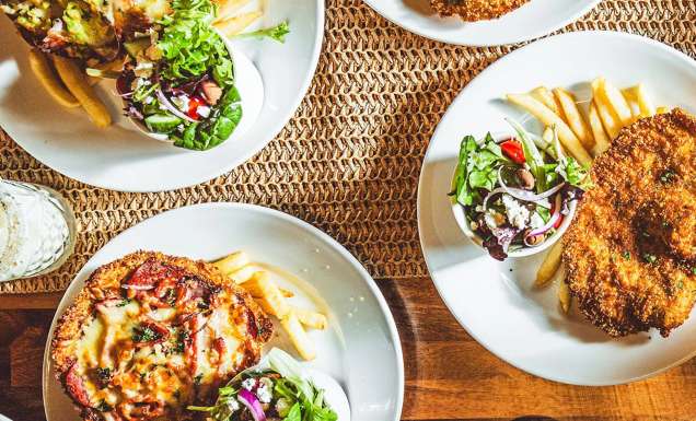 Schnitzels at Tipsy Camel at the Old Brewery