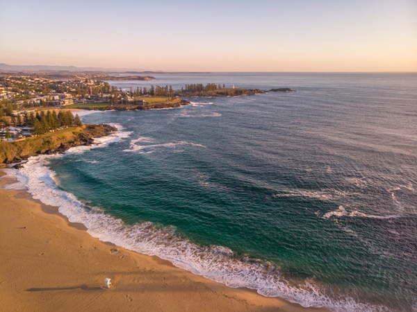 an aerial view of a beach in Kiama 