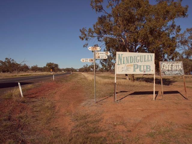a dirt track road going to Nindigully Pub