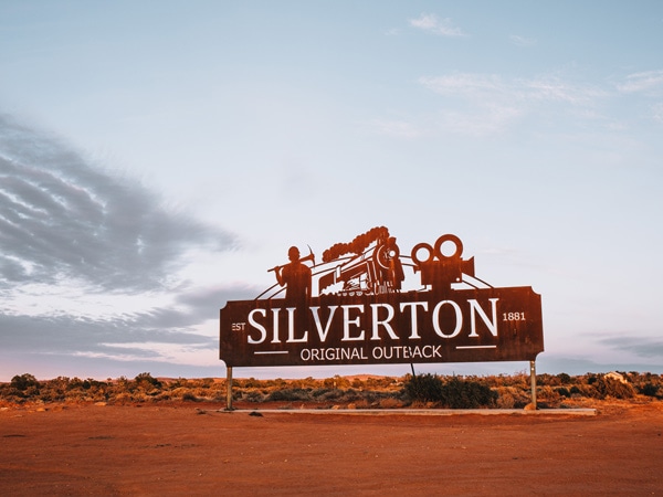 Silverton welcome sign in outback NSW