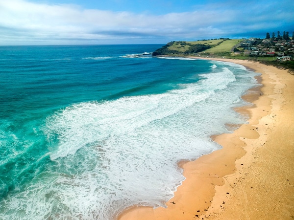 an aerial view overlooking Werri Beach, Kiama