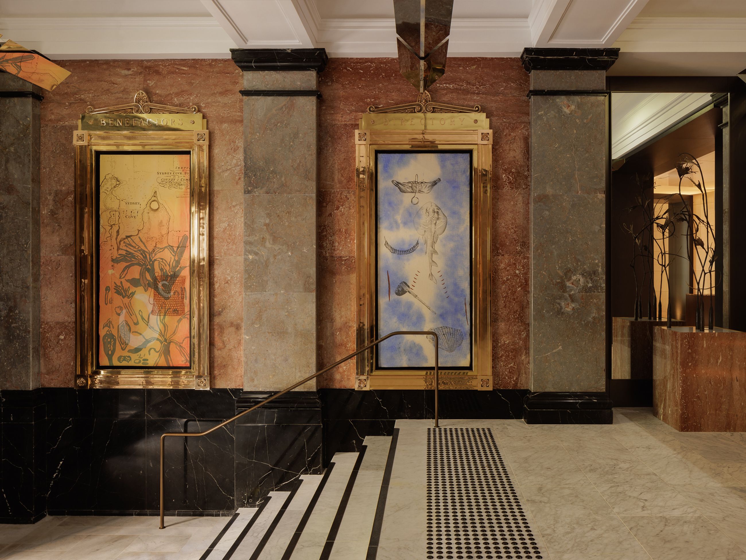 Art hanging in a historic hotel foyer