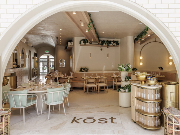 the whitewashed interior of Kost Bar and Grill, Broadbeach