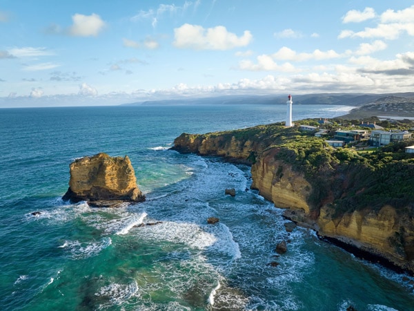 an aerial view of Split Point Lighthouse, Aireys Inlet