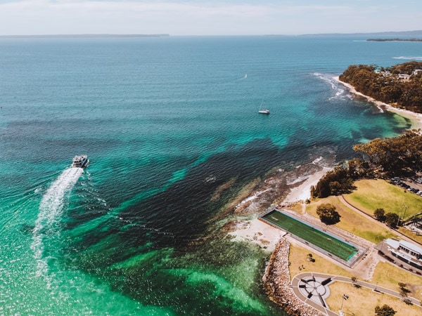an aerial view of the beach