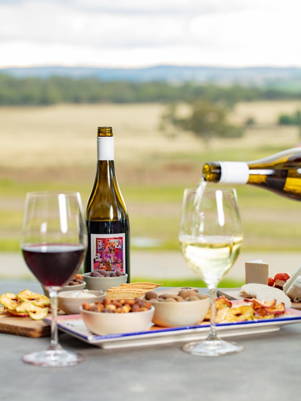 Wine and cheese board from CSU Winery in Wagga