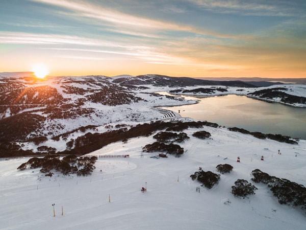 Drone shot of Falls Creek at sunrise
