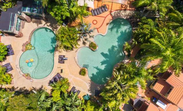 an aerial view of the pool at Ashmore Palms Holiday Village, Gold Coast