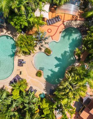 an aerial view of the pool at Ashmore Palms Holiday Village, Gold Coast