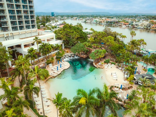 an aerial view of JW Marriott Gold Coast Resort & Spa with a lagoon pool