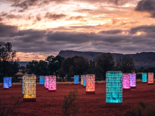 solar-powered light towers in the desert
