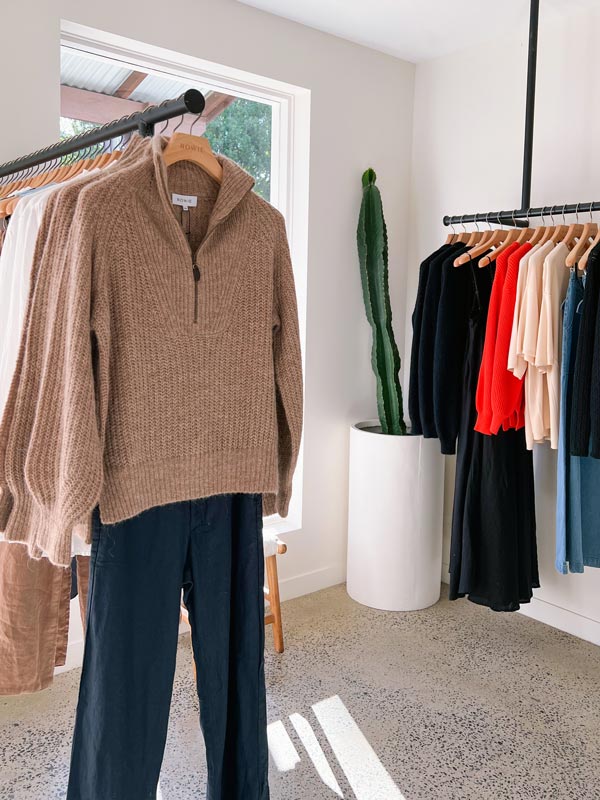 Clothes and cactus inside Rowie The Label store in Byron Bay