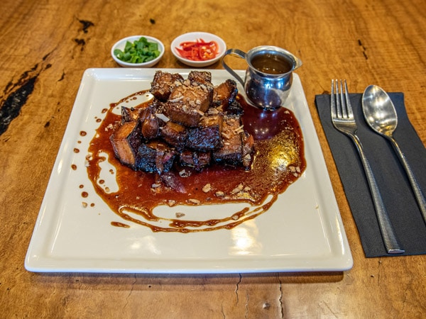 a sticky pork dish at Thaigga restaurant