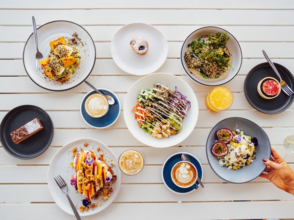 a table-top view of the meals at The Brew
