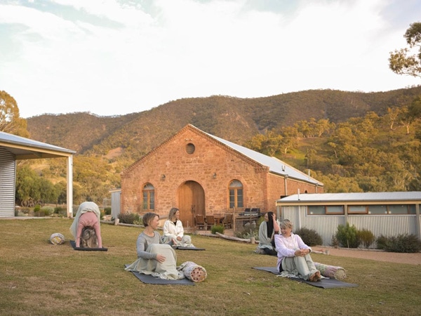 guests during a yoga session in the Southern Flinders Ranges