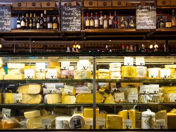 cheese display at Milk The Cow, Melbourne Vic