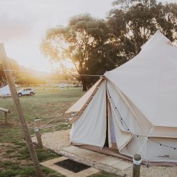 Exterior of Pine Country glamping tent in Mount Gambier