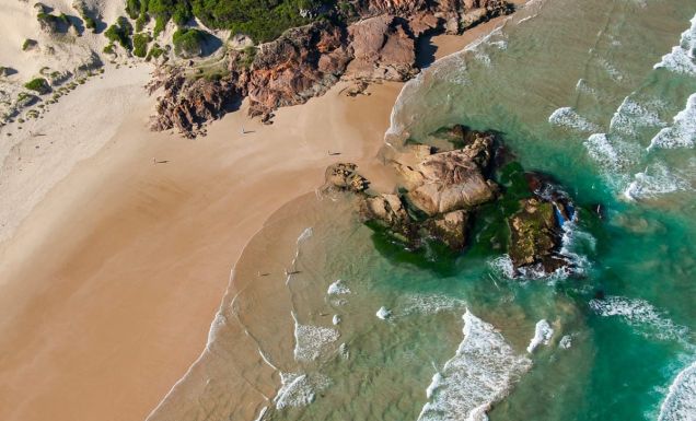Aerial shot of Samurai Beach, nude beach