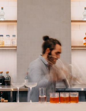 Bartender making cocktails at Seabourne bar
