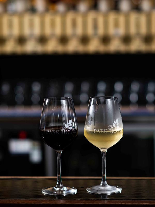 two glasses of wine at the bistro of The Park Hotel, Mt Gambier
