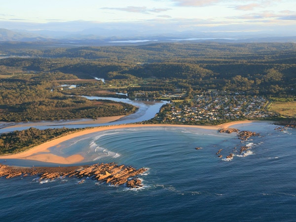 an aerial view of Tomakin Beach, Batemans Bay