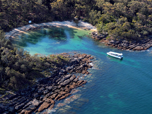 an aerial view of Honeymoon Bay in NSW’s Shoalhaven region 