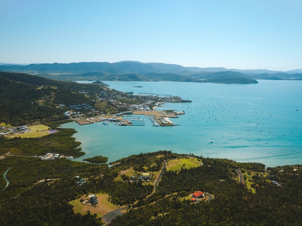 an aerial view of Airlie Beach