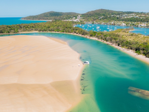 an aerial view of the beach in Palms Cove