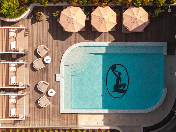 an aerial view of the pool at Basq House, Byron Bay