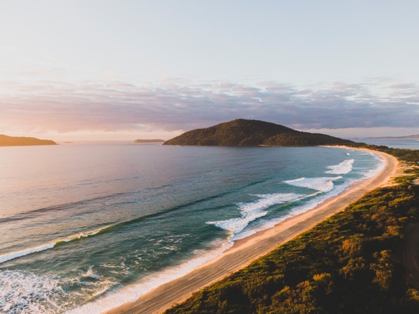 an aerial view of Bennetts Beach, Hawks Nest, Barrington Coast