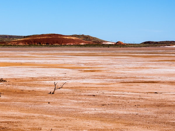 a dry landscape of salt pan near Cossack ghost town, WA