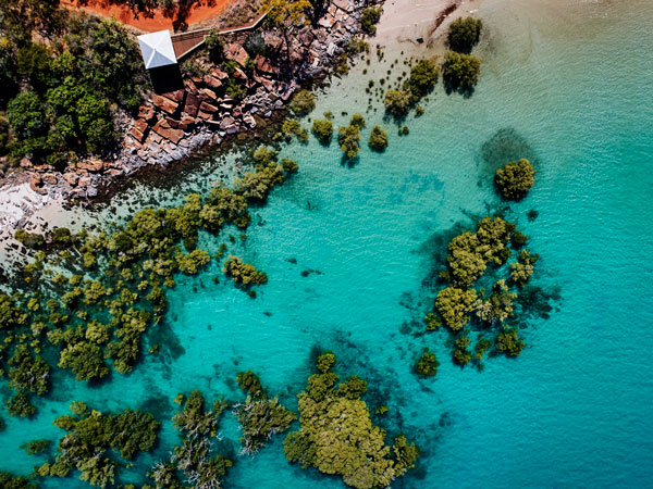 an aerial view of Cygnet Bay Pearl Farm